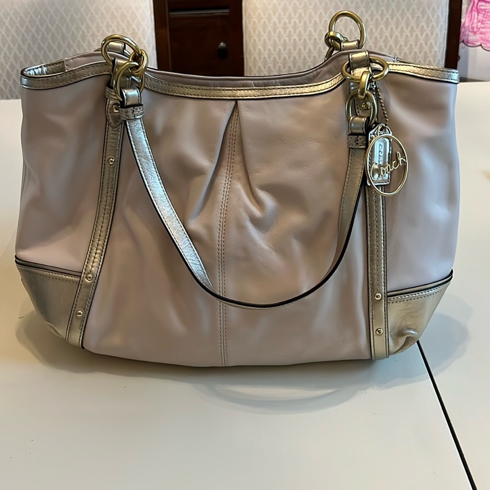Gold and tan coach bag